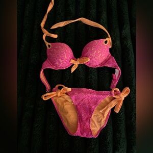 Victoria's Secret Hot Pink & Orange Lace Bikini